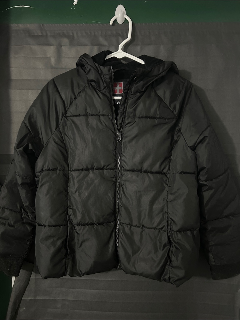Swiss Tech Black Hooded Quilted Puffer Jacket